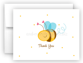 Cute Bumble Bee Printed Thank You Cards • Folded Flat Note Card Stationery Stationery Thank You Cards - Everything Nice