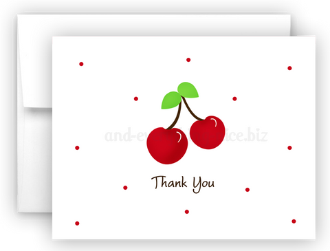 Cherry Thank You Cards Note Card Stationery •  Flat or Folded Stationery Thank You Cards - Everything Nice