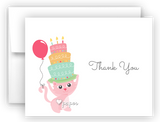 Pink Cat Birthday Cake Thank You Cards Note Card Stationery •  Flat or Folded Stationery Thank You Cards - Everything Nice