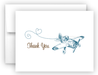 Vintage Airplane Printed Thank You Cards • Folded Flat Note Card Stationery Stationery Thank You Cards - Everything Nice