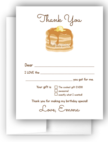 Pancakes Thank You Cards Note Card Stationery •  Fill In the Blank Stationery Thank You Cards - Everything Nice