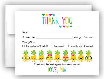 Pineapple Thank You Cards Note Card Stationery •  Fill In the Blank Stationery Thank You Cards - Everything Nice