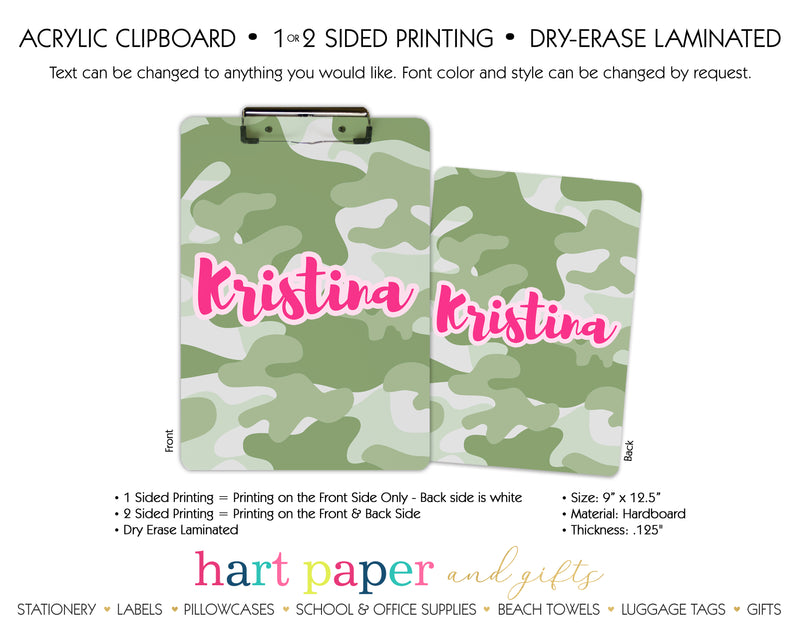 Camouflage Camo Personalized Clipboard School & Office Supplies - Everything Nice