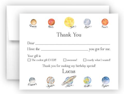 Planets Thank You Cards Note Card Stationery •  Fill In the Blank Stationery Thank You Cards - Everything Nice