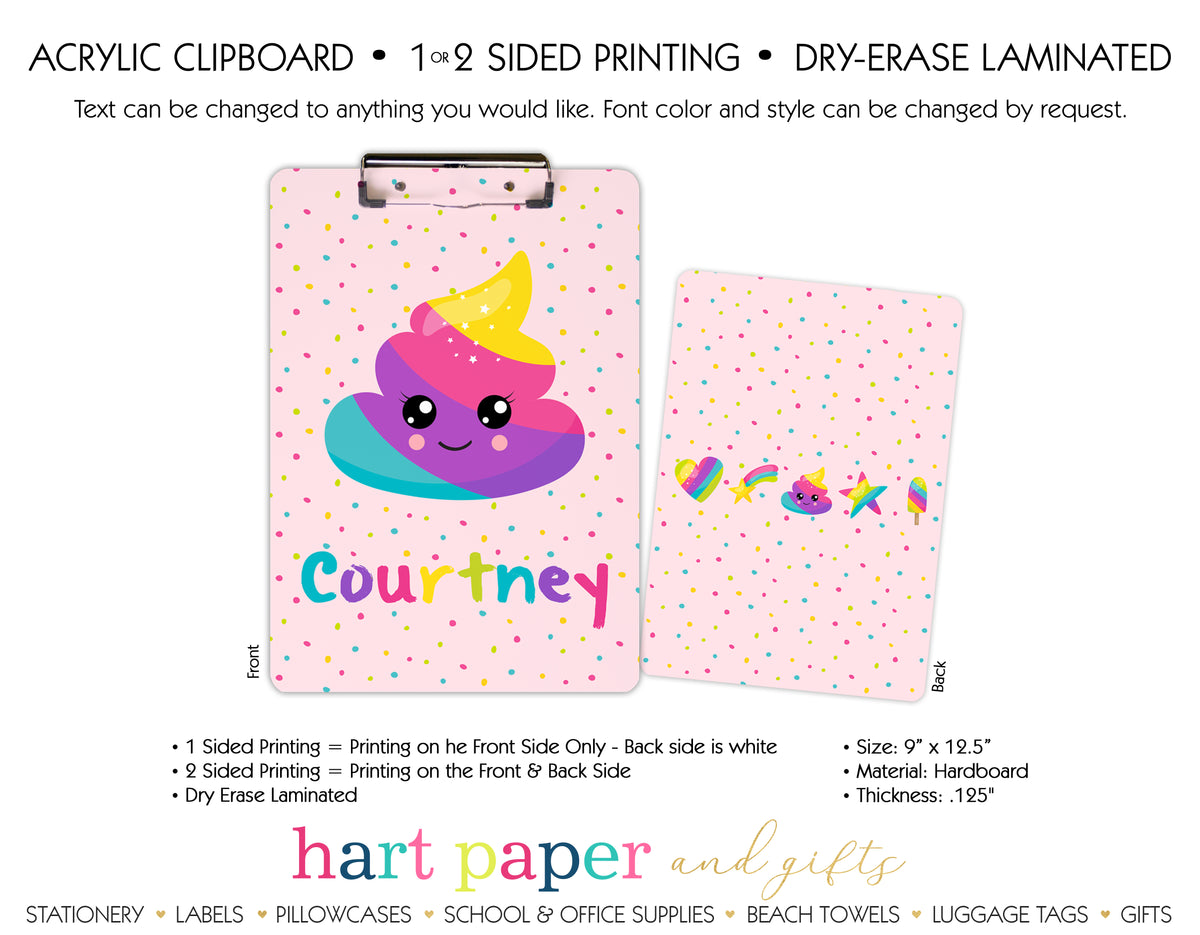 Rainbow Poop Emoji Personalized Clipboard School & Office Supplies - Everything Nice