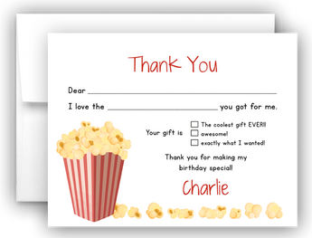 Popcorn Thank You Cards Note Card Stationery •  Fill In the Blank Stationery Thank You Cards - Everything Nice