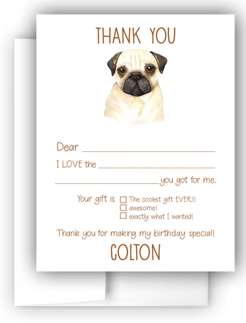 Pug Dog Thank You Cards Note Card Stationery •  Fill In the Blank Stationery Thank You Cards - Everything Nice