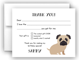 Pug Dog Thank You Cards Note Card Stationery •  Fill In the Blank Stationery Thank You Cards - Everything Nice