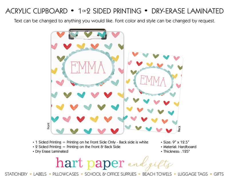 Rainbow Hearts b Personalized Clipboard School & Office Supplies - Everything Nice