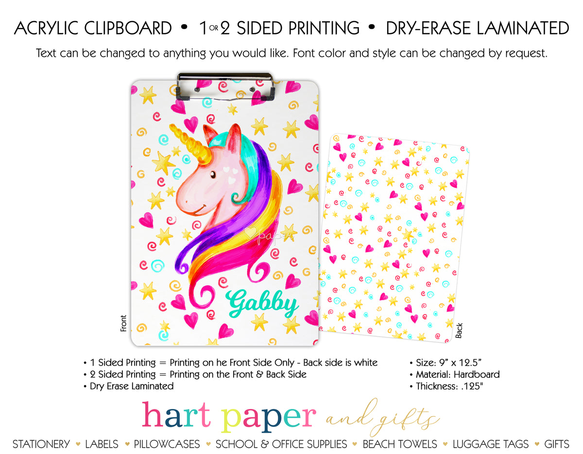Rainbow Unicorn d Personalized Clipboard School & Office Supplies - Everything Nice