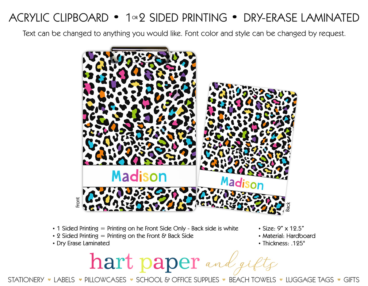 Rainbow Cheetah Print Personalized Clipboard School & Office Supplies - Everything Nice