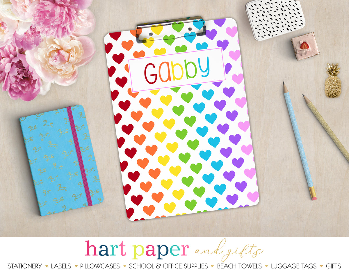 Rainbow Hearts Personalized Clipboard School & Office Supplies - Everything Nice