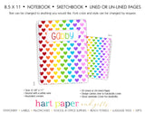 Rainbow Hearts Personalized Notebook or Sketchbook School & Office Supplies - Everything Nice