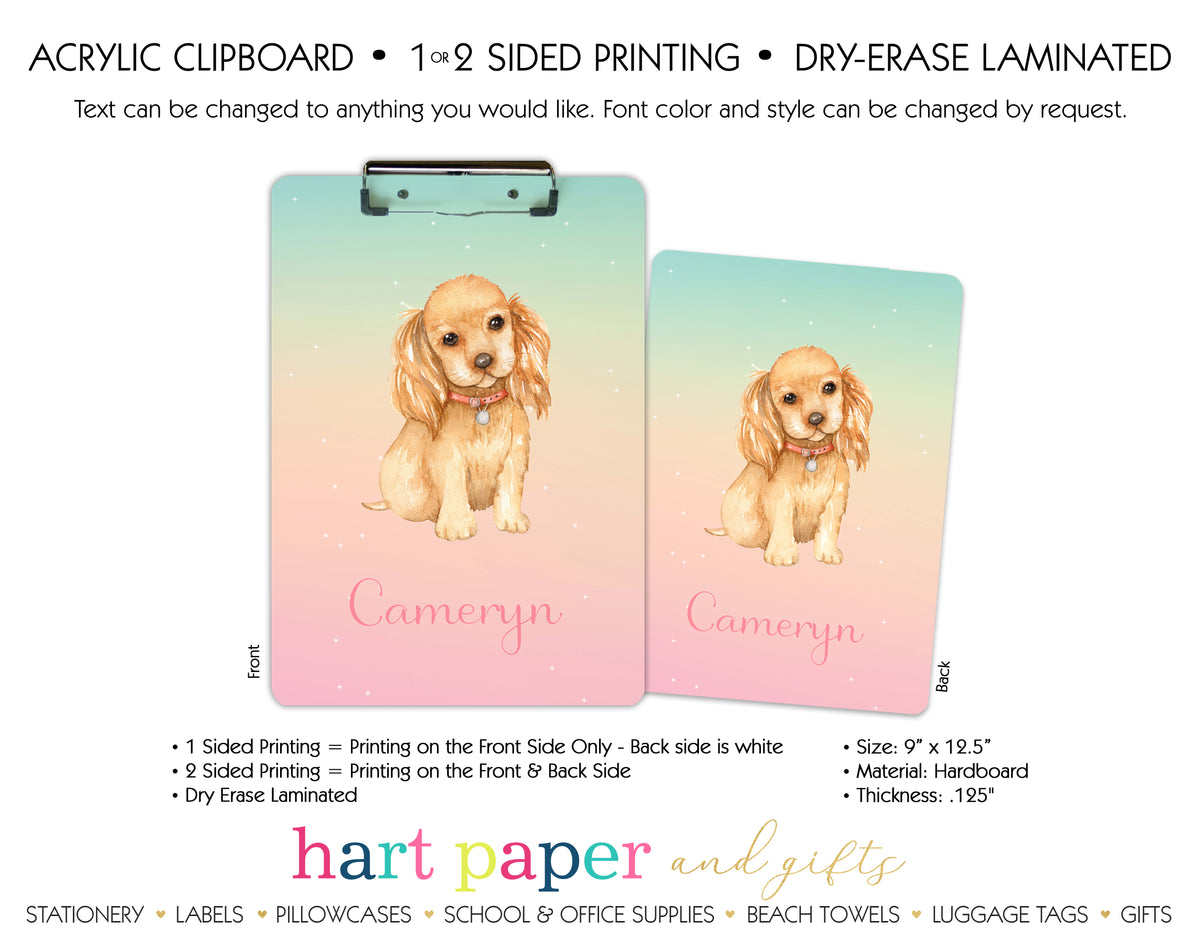 Rainbow Dog Puppy Personalized Clipboard School & Office Supplies - Everything Nice