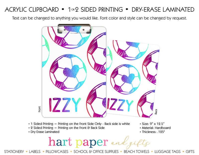 Rainbow Hearts Soccer Ball Personalized Clipboard School & Office Supplies - Everything Nice