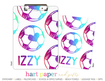 Rainbow Hearts Soccer Ball Personalized Clipboard School & Office Supplies - Everything Nice