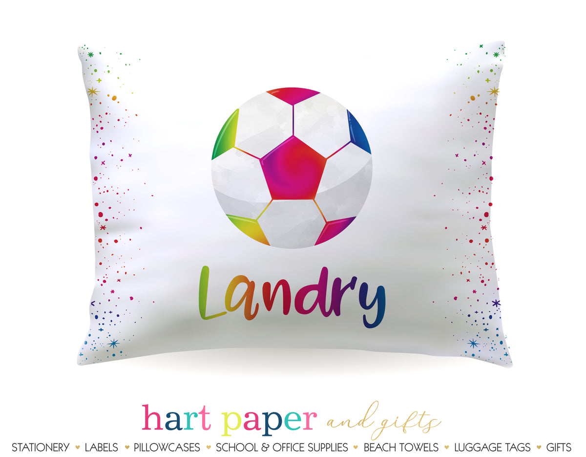 Rainbow Soccer Ball Personalized Pillowcase Pillowcases - Everything Nice