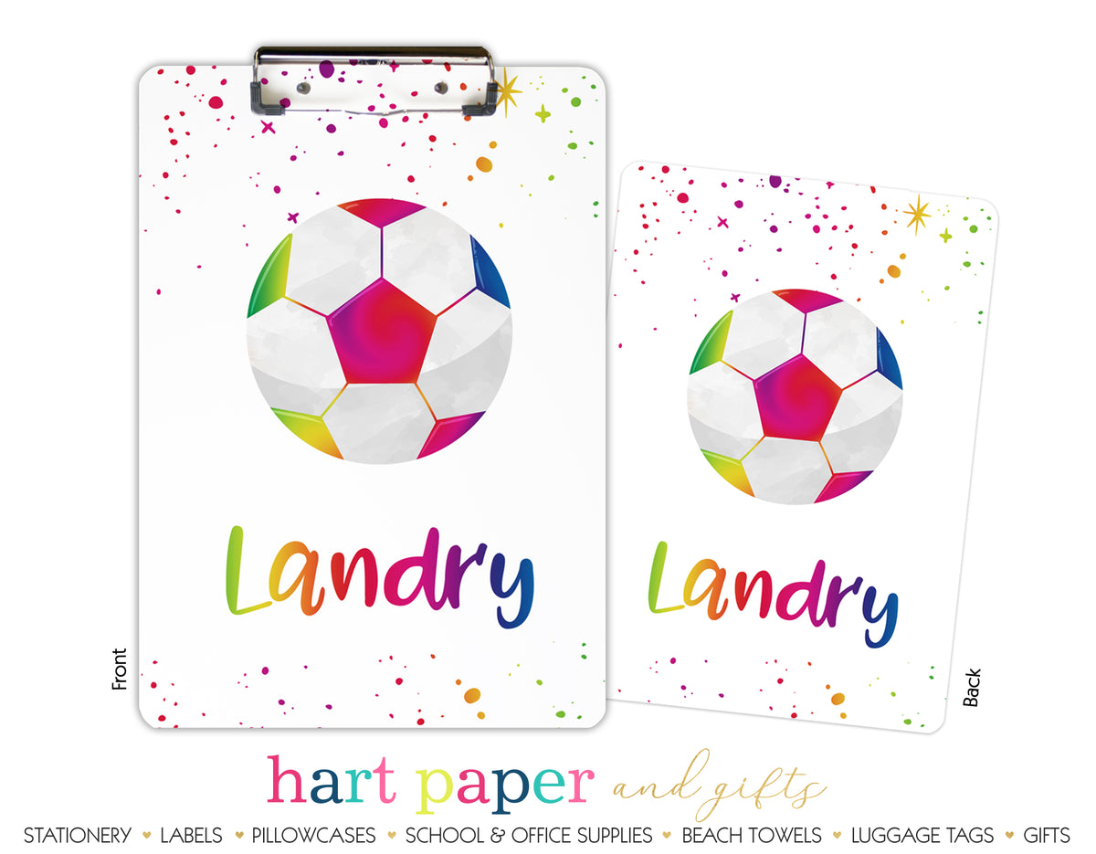 Rainbow Soccer Ball Personalized Clipboard School & Office Supplies - Everything Nice