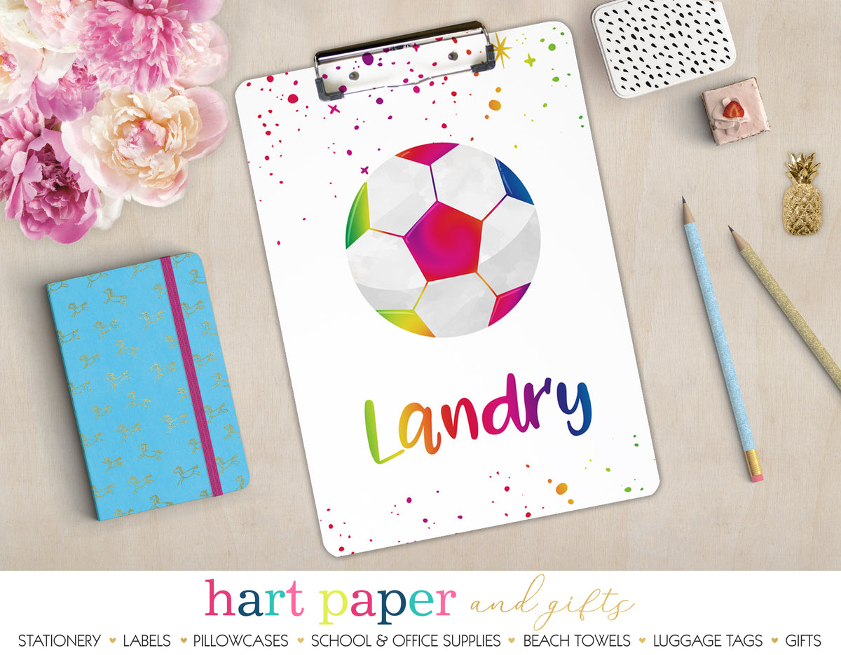 Rainbow Soccer Ball Personalized Clipboard School & Office Supplies - Everything Nice