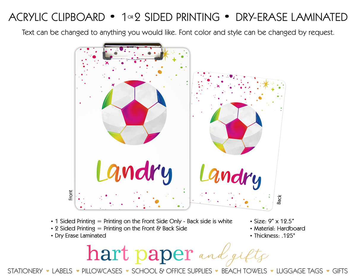 Rainbow Soccer Ball Personalized Clipboard School & Office Supplies - Everything Nice