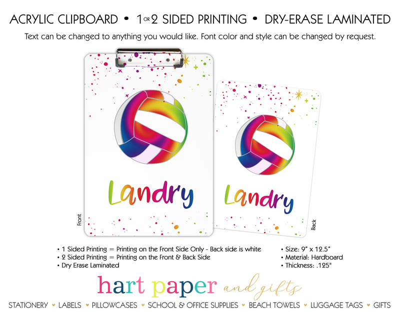 Rainbow Volleyball Personalized Clipboard School & Office Supplies - Everything Nice