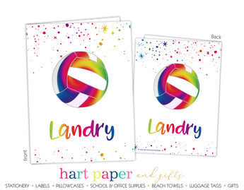 Rainbow Volleyball Ball Personalized 2-Pocket Folder School & Office Supplies - Everything Nice