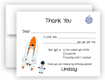 Rocket Ship Thank You Cards Note Card Stationery •  Fill In the Blank Stationery Thank You Cards - Everything Nice