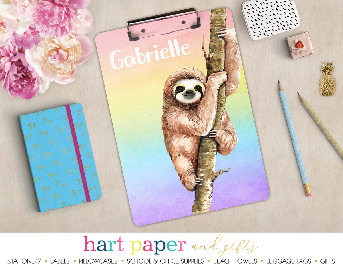Rainbow Sloth Personalized Clipboard School & Office Supplies - Everything Nice
