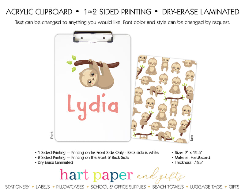 Sloth Personalized Clipboard School & Office Supplies - Everything Nice