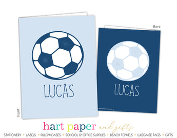 Blue Soccer Ball Personalized 2-Pocket Folder School & Office Supplies - Everything Nice