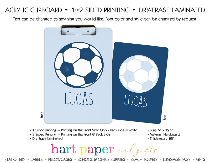 Blue Soccer Ball Personalized Clipboard School & Office Supplies - Everything Nice