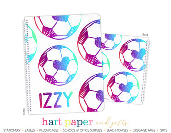Rainbow Heart Soccer Ball Personalized Notebook or Sketchbook School & Office Supplies - Everything Nice