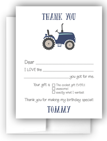 Tractor Thank You Cards Note Card Stationery •  Fill In the Blank Stationery Thank You Cards - Everything Nice