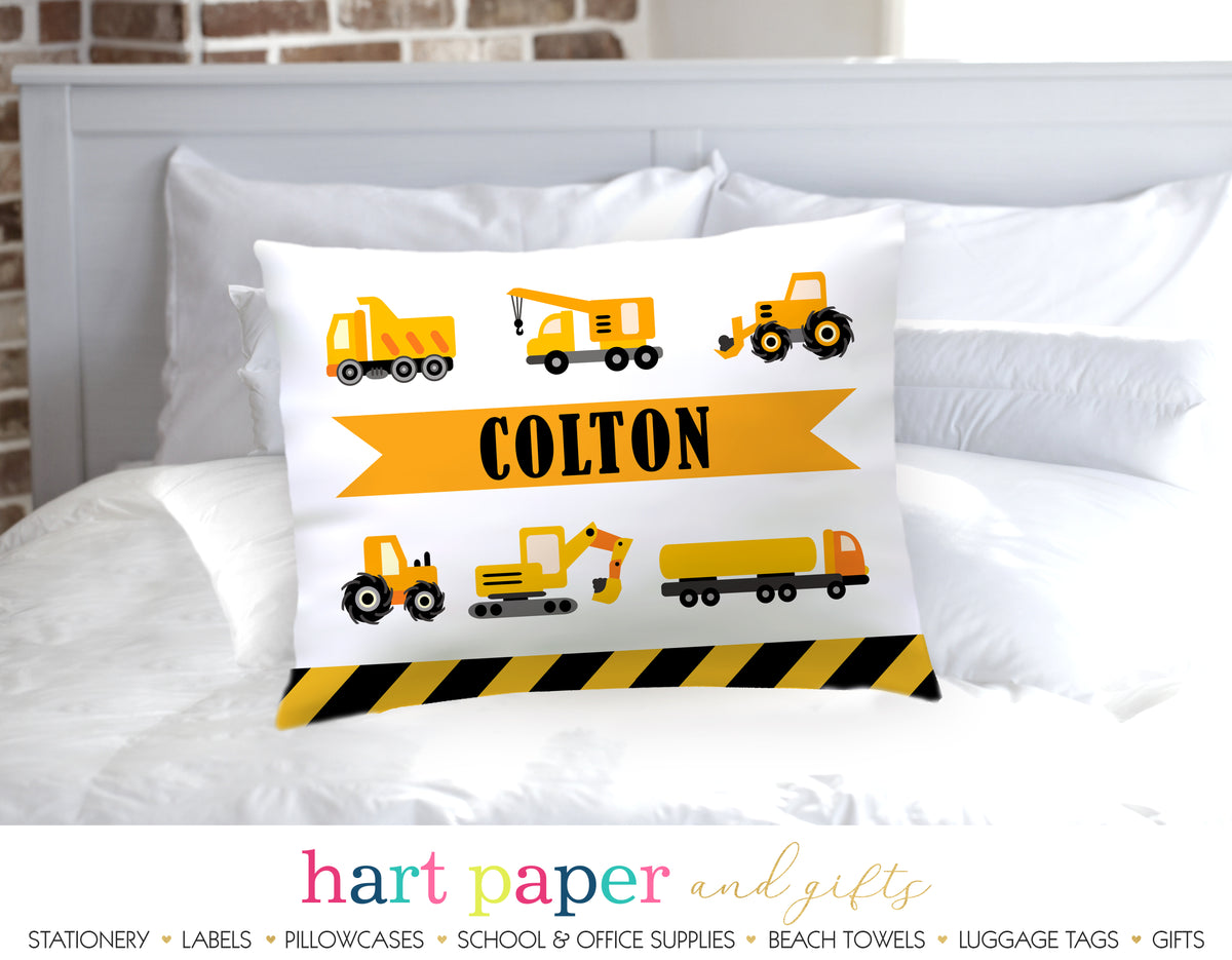 Construction Trucks Personalized Pillowcase Pillowcases - Everything Nice
