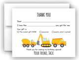 Construction Truck Thank You Cards Note Card Stationery •  Fill In the Blank Stationery Thank You Cards - Everything Nice