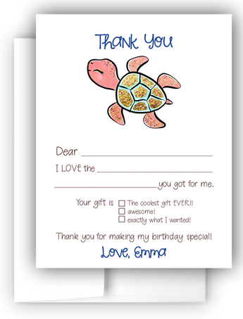 Turtle Thank You Cards Note Card Stationery •  Fill In the Blank Stationery Thank You Cards - Everything Nice