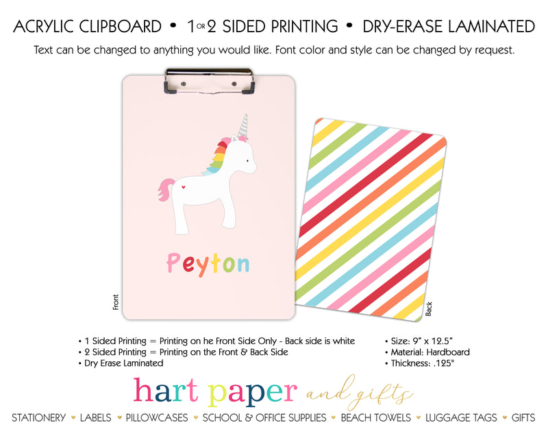 Rainbow Unicorn c Personalized Clipboard School & Office Supplies - Everything Nice