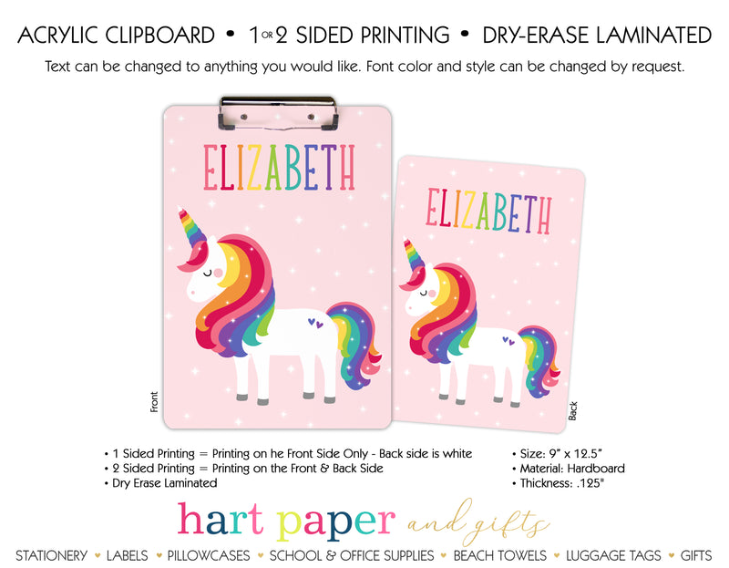 Rainbow Unicorn Personalized Clipboard School & Office Supplies - Everything Nice