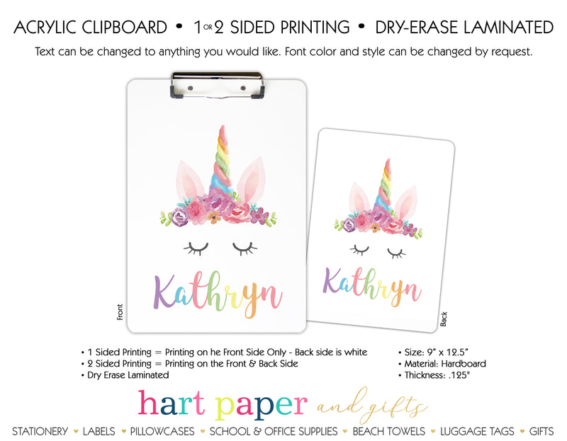 Rainbow Unicorn Personalized Clipboard School & Office Supplies - Everything Nice