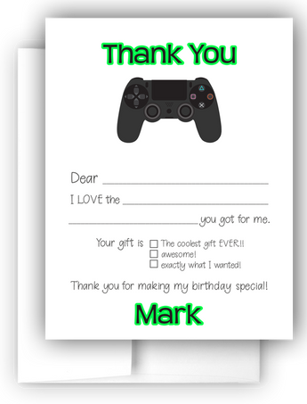 Video Game Thank You Cards Note Card Stationery •  Fill In the Blank Stationery Thank You Cards - Everything Nice